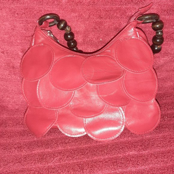 Handbags - Red Purse, wood beaded handle, small